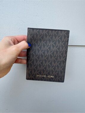Michael Kors Brown Monogram Card & Passport Holder with Gold Logo